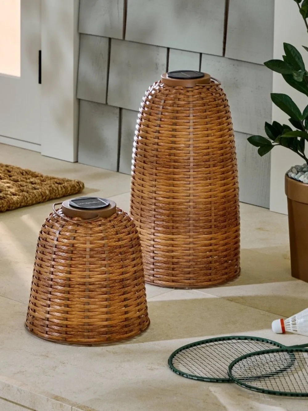 Set of 2 Woven Solar Lanterns by Hearth & Hand™ w/ Magnolia, 17.25” & 9.75” tall